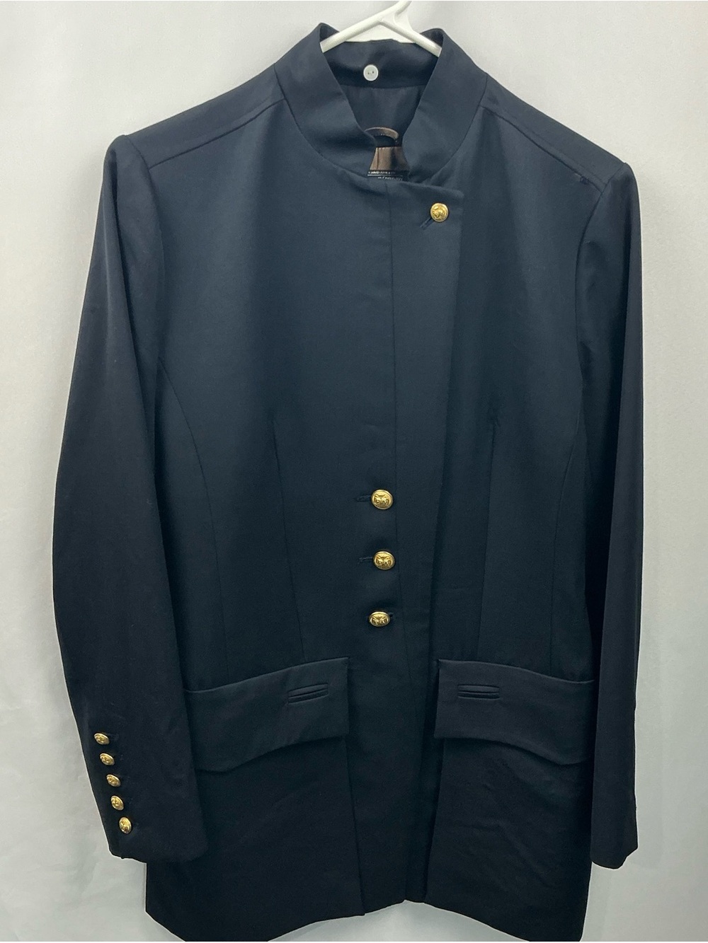 Vintage J. Peterman Navy Wool Military Gold Button Coat Size 6